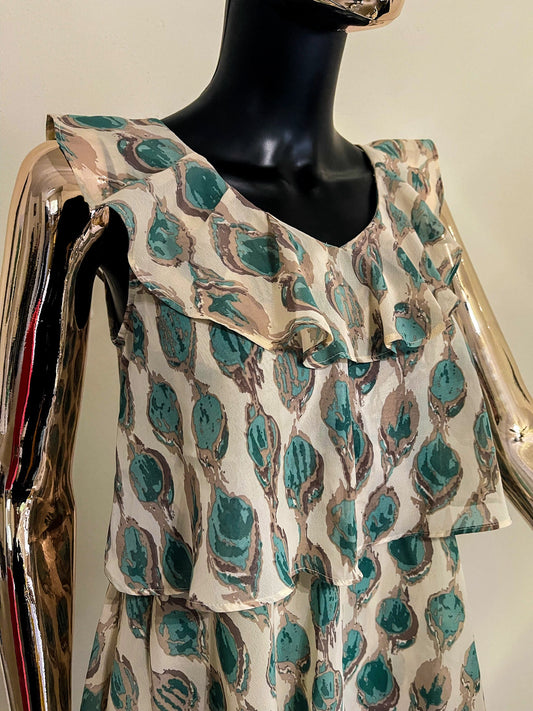 Floral Women’s Green & Beige Blouse- Size (XS)