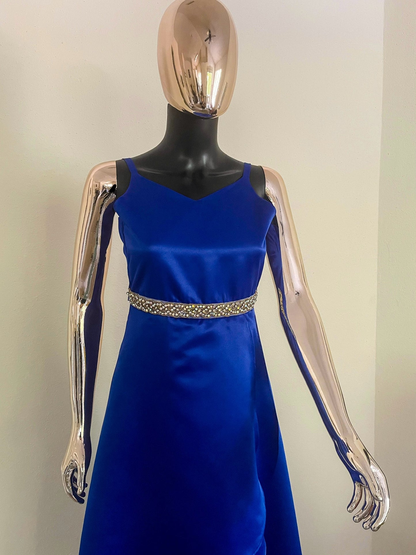 Rare Editions - Maxi- Satin Navy Blue Sleeveless Women’s Dress - Size (XS)