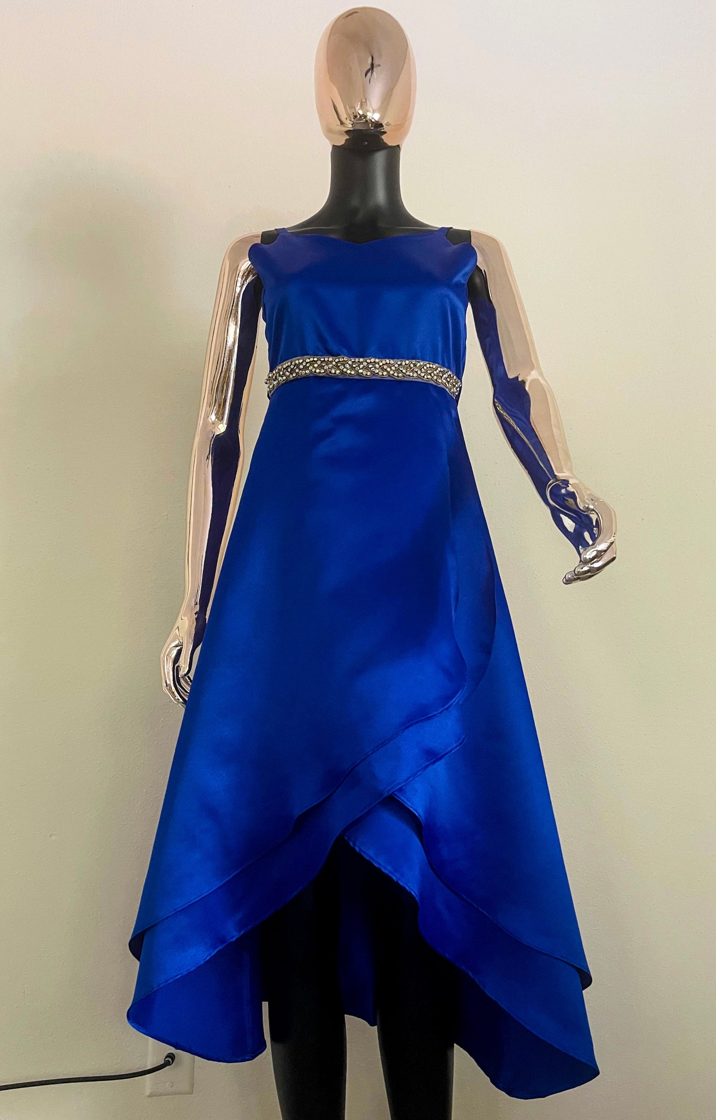 Rare Editions - Maxi- Satin Navy Blue Sleeveless Women’s Dress - Size (XS)