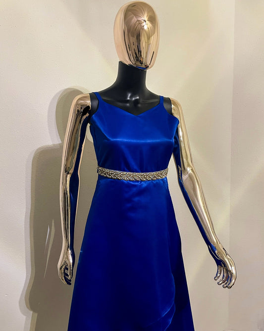 Rare Editions - Maxi- Satin Navy Blue Sleeveless Women’s Dress - Size (XS)